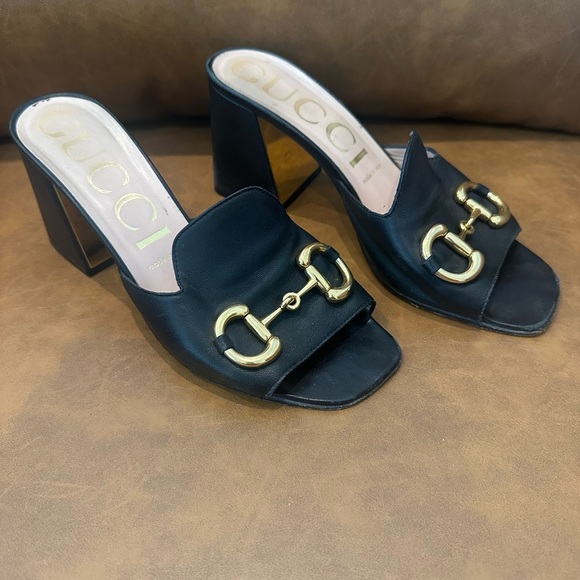 Gucci 38.5 (8.5) Black Nappa Mule Sandal Slide Baby Horsebit Retail $920 - Picture 9 of 13